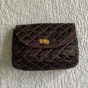 Black Satin Quilted Clutch with Gold-Toned Closure